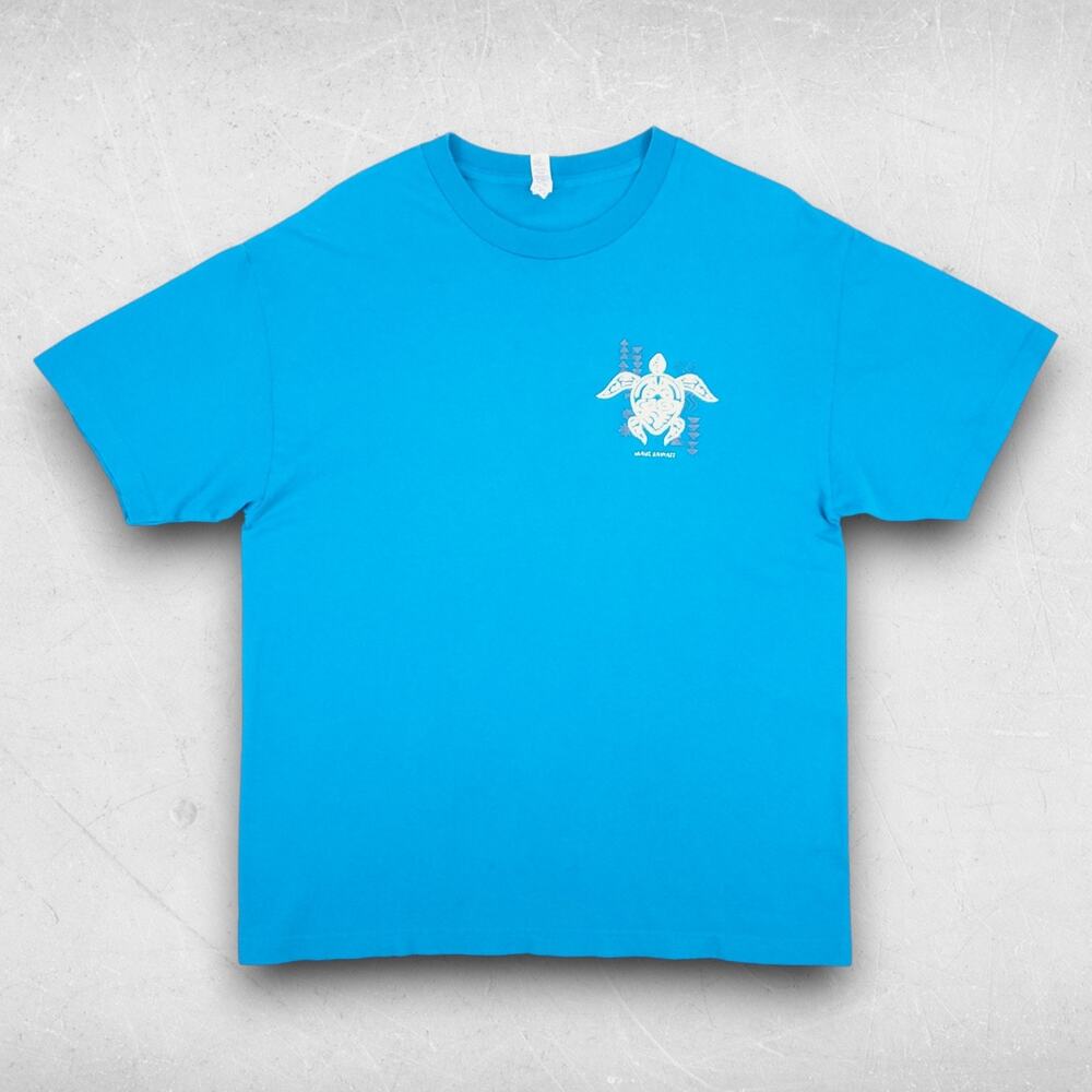 ALSTYLE T-shirt Men L Aqua Blue Maui Hawaii Sea Turtle Graphic Retro Casual